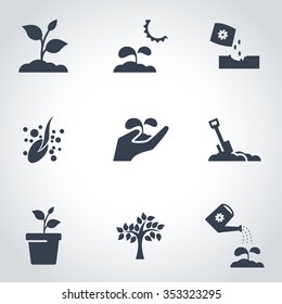 Vector Black Plant Growing Icon Set.