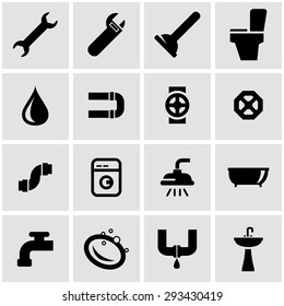 Vector black plumbing icon set on grey background