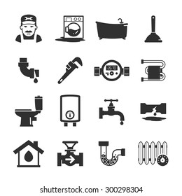 Vector black plumbing icons collection