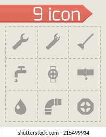 Vector black plumbing icons set on grey background