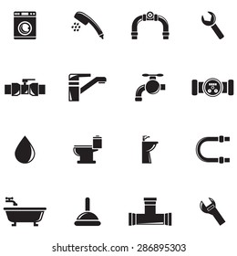 Vector black plumbing icons set on white background