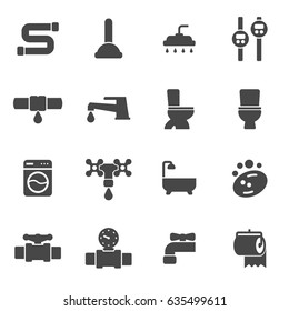 Vector black plumbing icons set on white background