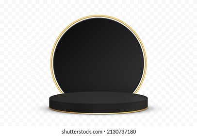 Vector Black Podium Png. Black Pedestal On An Isolated Transparent Background. Podium For Advertising.  PNG.