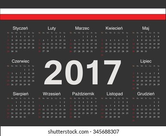 Vector black Polish circle calendar 2017. Week starts from Sunday.