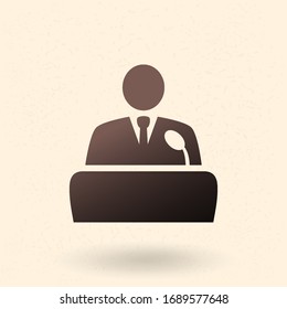 Vector Black Politician Icon - Man in Suit in front of Microphone