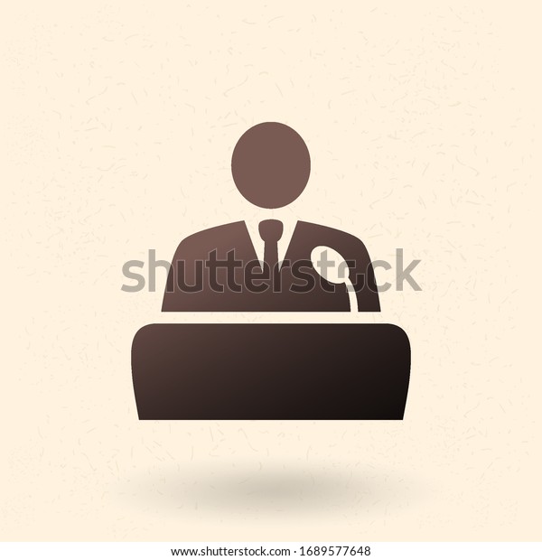 Vector Black Politician Icon - Man in Suit in\
front of Microphone