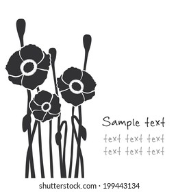 Vector black poppy on white background