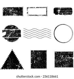 Vector Black Postal Stamps and Postmark Collection . 
