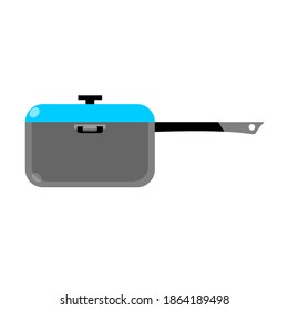 
vector of a black pot with a blue lid on it on a white background