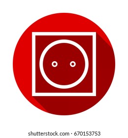 Vector black power socket icon isolated on red background with long shadow. flat icon