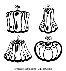Vector black pumpkin silhouette set