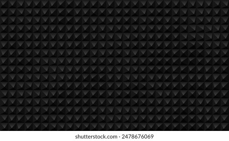 Vector Black Pyramid Spikes Backdrop. Podcast Recording Studio Sound Absorbing Material. Acoustical Noise Reduction Foam With Pyramid Shapes. Vector Illustration.