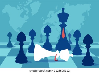 Vector of a black queen with pawn army and defeated white queen, business strategy concept. Victory in battle. Planning and management.