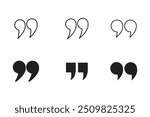 Vector black quote icon set. Quote Icon Object. Quote marks outline, speech marks, inverted commas or talking marks collection.