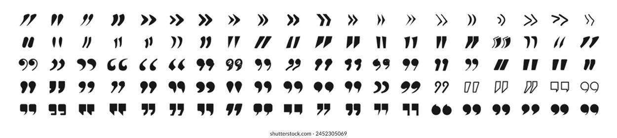 Vector black quote icon set. Quote Icon Object. Quotemarks outline, speech marks, inverted commas or talking marks collection. Talk bubble speech icon