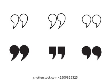 Vector black quote icon set. Quote Icon Object. Quote marks outline, speech marks, inverted commas or talking marks collection.