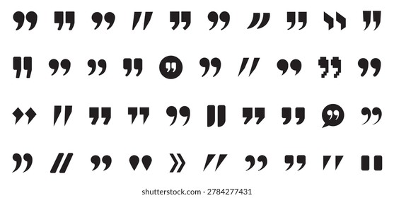 Vector black quote icon set. Quote Icon Object. Quotemarks outline, speech marks, inverted commas or talking marks collection. Talk bubble speech icon