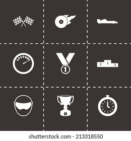 Vector black racing icons set on black background