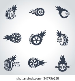 Vector black Racing labels icon set