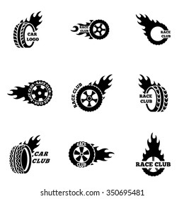 Vector black Racing labels icon set.