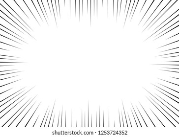 Vector black radial lines for comics, superhero action. Manga frame speed, motion, explosion background. Design element isolated white background.