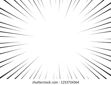 Vector black radial lines for comics, superhero action. Manga frame speed, motion, explosion background. Design element isolated white background.