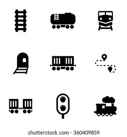 Vector Black Railroad Icon Set.