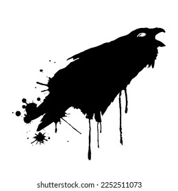 Vektor schwarz raven Graffiti flach Stil mit Blobs und Schmuckstücke. Handgezeichnete angesagte Illustration einzeln auf weißem Hintergrund.