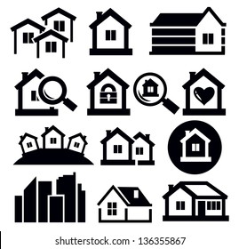 vector black real estate icon set on white