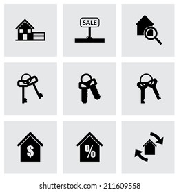 Vector black real estate icons set on grey background