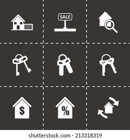 Vector black real estate icons set on black background