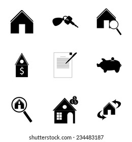 Vector black real estate icons set on white background