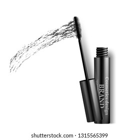 Vector Black Realistic Mascara and brush stroke vector Isolated on White Background.