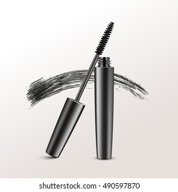 Vector Black Realistic Mascara Brush Strokes Isolated on White Background