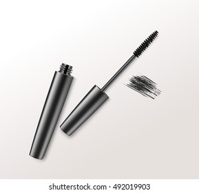 Vector Black Realistic Mascara Brush Strokes Isolated on White Background