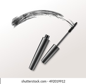 Vector Black Realistic Mascara Brush Strokes Isolated on White Background