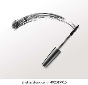 Vector Black Realistic Mascara Brush Strokes Isolated On White Background