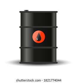 Vector black realistic oil barrel on white background