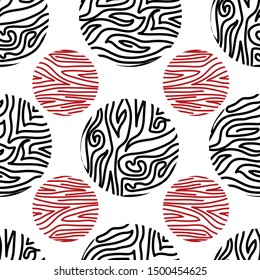 Círculos abstractos de color negro vectorial sobre el patrón de repetición sin foco blanco
