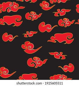 Vector black and red asian chinese clouds sky seamless pattern background.