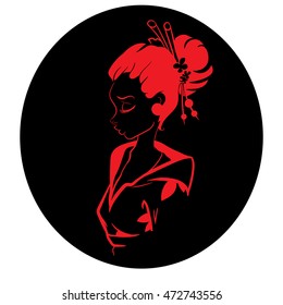 Vector Black and red Asian Geisha Woman Illustration