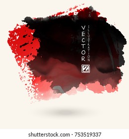 Vector black red color brush strokes. Watercolor monochrome Grunge isolated elements. Smoke brushes for your design. Freehand. Ink splash. Acrylic stamp. Vector illustration