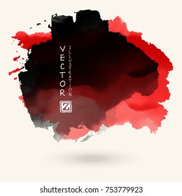 Vector black red color brush strokes. Watercolor monochrome Grunge isolated elements. Smoke brushes for your design. Freehand. Ink splash. Acrylic stamp. Vector illustration