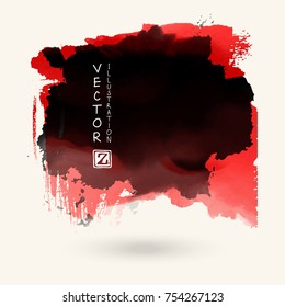 Vector black red color brush strokes. Watercolor monochrome Grunge isolated elements. Smoke brushes for your design. Freehand. Ink splash. Acrylic stamp. Vector illustration