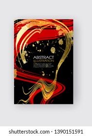 Vector Black red and Gold Design Templates for Brochures, Flyers, Mobile Technologies, Applications, Online Services, Typographic Emblems, Logo, Banners. Golden Abstract Modern Backgro