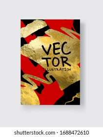 Vector Black Red and Gold Design Templates for Brochures, Flyers, Mobile Technologies, Applications, Online Services, Typographic Emblems, Logo, Banners and Infographic. Golden Abstract Background.
