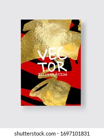 Plantillas de diseño de color rojo y oro negro vectorial para folletos, volantes, tecnologías móviles, aplicaciones, servicios en línea, emblemas tipográficos, logotipos, banners e infográficos. Fondo abstracto de oro.
