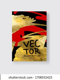 Vector Black Red and Gold Design Templates for Brochures, Flyers, Mobile Technologies, Applications, Online Services, Typographic Emblems, Logo, Banners and Infographic. Golden Abstract Background.