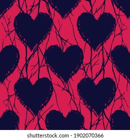 Rama de corazones rojos negros vectores patrón transparente