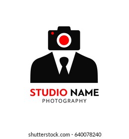 Vector Black and Red Icon for Photographer. Camera Icons